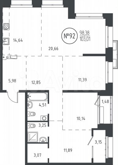 4-к. квартира, 103 м², 17/19 эт.