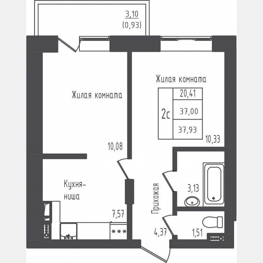 1-к. квартира, 37,9 м², 2/5 эт.