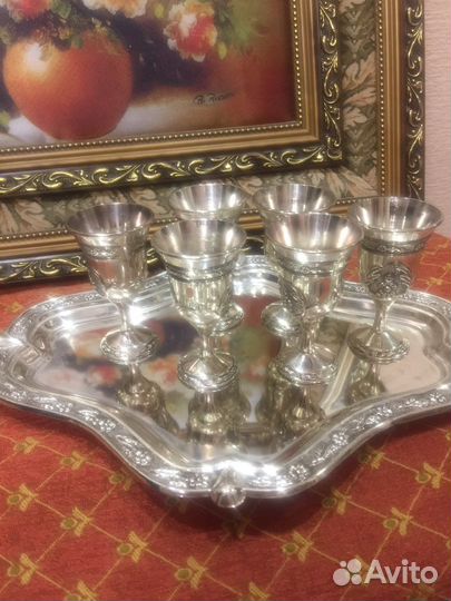 Набор из мельхиора для ликера, ваза, подсечник