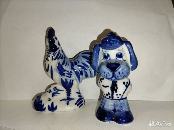 Петушок, собака в кепке, Гжель, СССР, коллекция