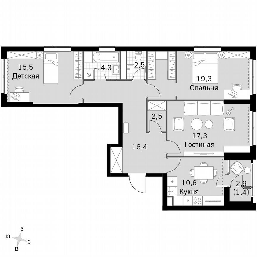 3-к. квартира, 89,8 м², 35/35 эт.