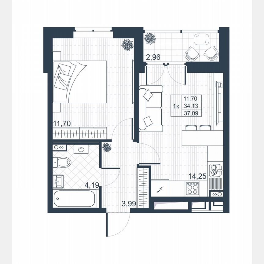 1-к. квартира, 35,6 м², 1/8 эт.
