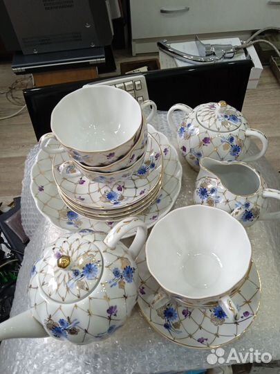 Чайный сервиз лфз Васильки кобальтовая сетка