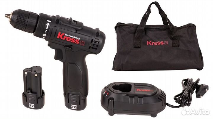 Акк дрель-шуруповерт kress KU200.1 (12В; 2 АКБ; 2,0Ач; 28Нм; 1кг)