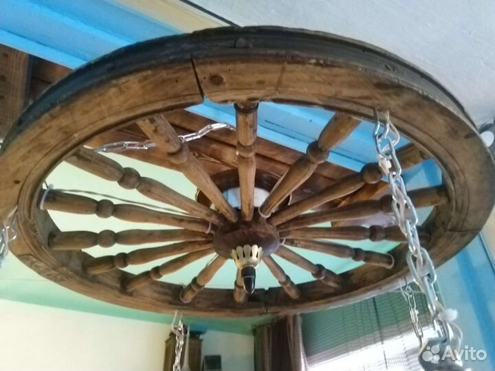 Гарнитур бра люстра из колеса от старинной прялки