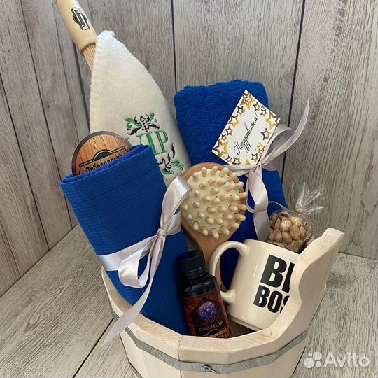 Банный мужской букет с килтом в шайке