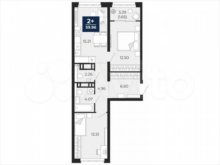 2-к. квартира, 60 м², 6/22 эт.