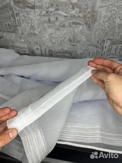 Тюль под лен белый однотонный