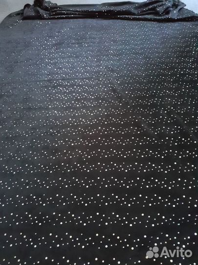 Вельвет чёрный с пайетками, ткань, лоскут