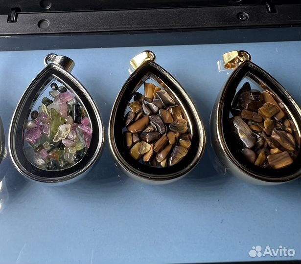 Кулон капля с натуральными камнями