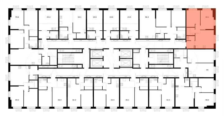 2-к. квартира, 46,1 м², 25/25 эт.