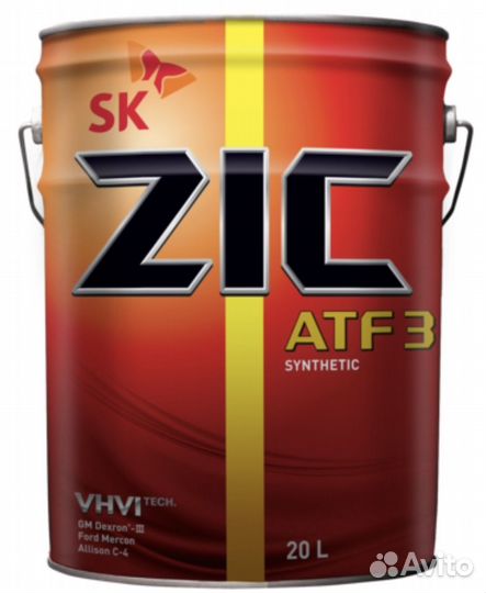 Масло трансмиссионное ZIC ATF 3 Dexron III 20л, 4л