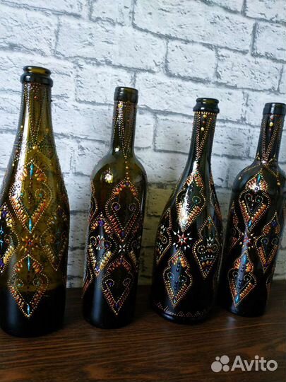 Декоративная бутылка, ручная роспись, 30 см