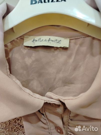 Блузка Италия пудра с кружевом 46-48 р