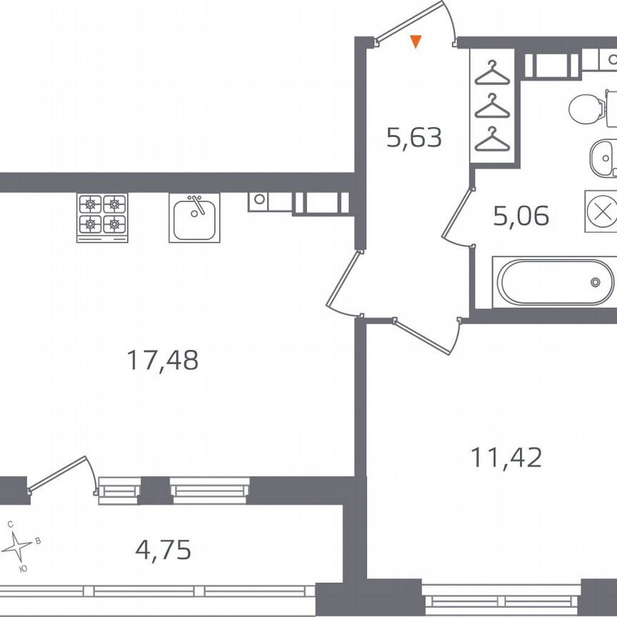 1-к. квартира, 42 м², 4/15 эт.