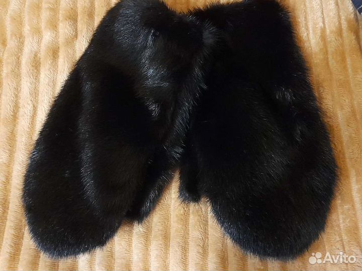 Варежки норковые+экокожа/флис