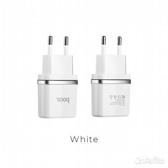 Зарядное устройство hoco C12 SMART 2*USB, 2.4A, бе