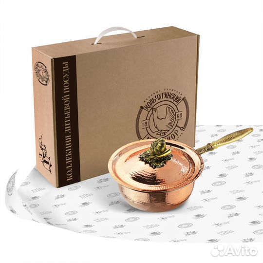 Сотейник медный с луж кованый с крышкой Чеснок