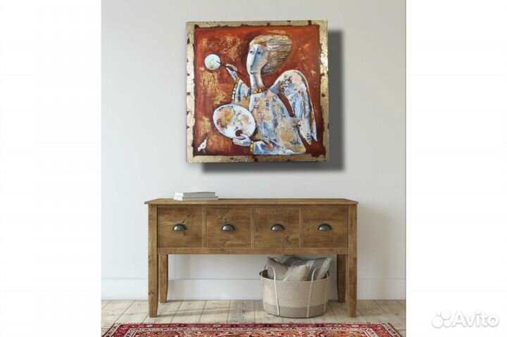 Картина Ангел и Солнце маслом на заказ 40х40 см