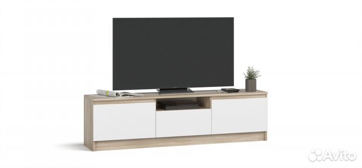 Тв-Тумба Сплит 140 Белый снег фасад, Сонома