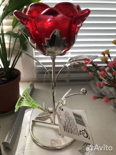 Подсвечник красный цветок посеребренный