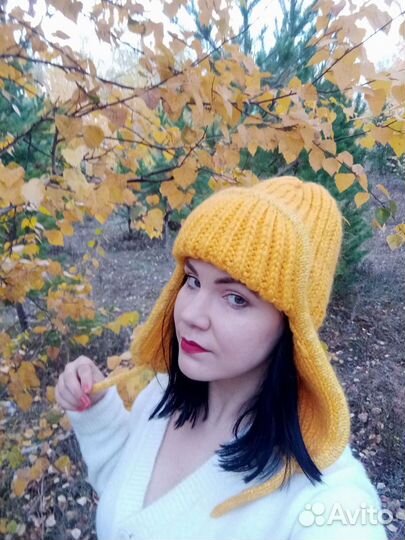 Шапка ушанка женская вязаная
