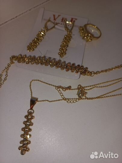 Кольцо комплект серебро золотистый