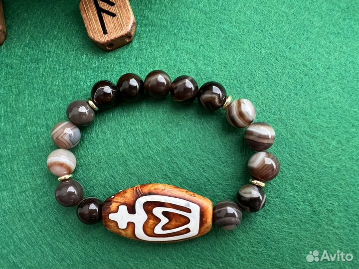 Мужской браслет с Дзи Изобилия и Долголетия