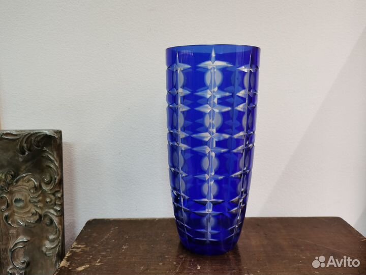 Ваза для цветов СССР синее стекло