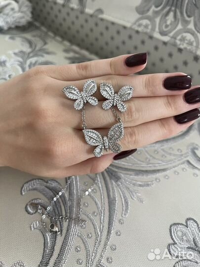 Серебрянный комплект бабочки с цирконами