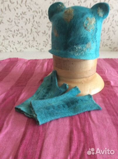 Комплект шапочка Кошка и митенки