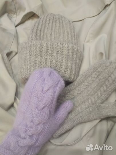 Шапочка и варежки из пуха норки