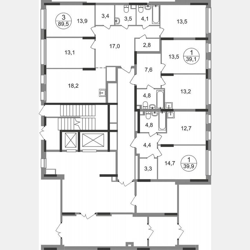 3-к. квартира, 89,5 м², 1/17 эт.