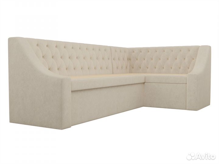 Диван кухонный угловой Мерлин правый угол, микровельвет, бежевый