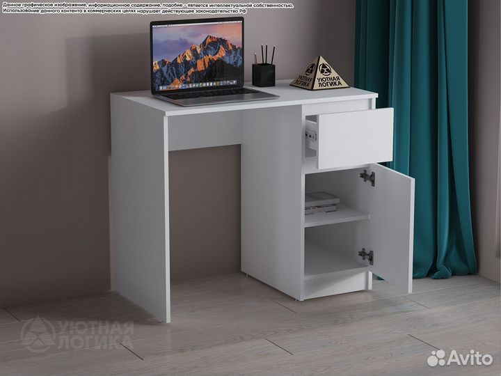 Стол письменный с ящиком Белый