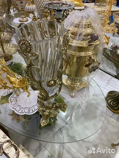 Ваза цветочная бронза, хрусталь