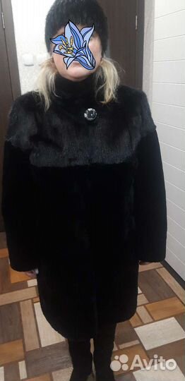 Шуба мутон с норковой отделкой