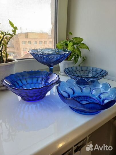 Ваза для фруктов на ножке СССР. Кобальт