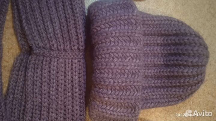 Комплект вязаный тёплый: шапка, шарф и варежки