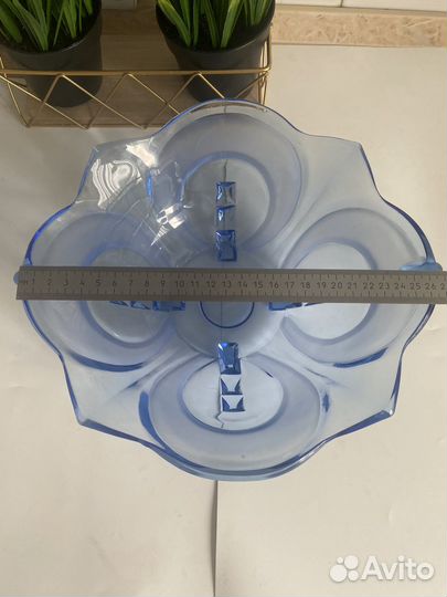 Ваза для фруктов голубое стекло