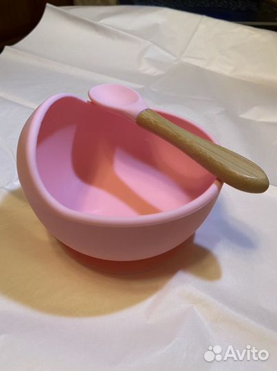 Тарелка на присоске и ложка и нагрудник (разн цвет