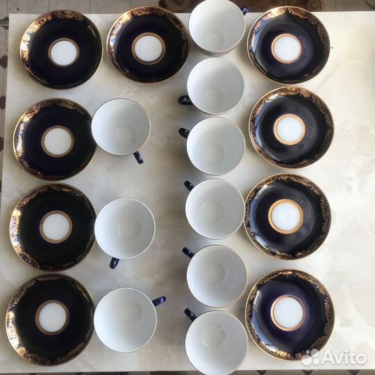 Лфз Кобальтовый фарфоровый сервиз СССР 9 персон