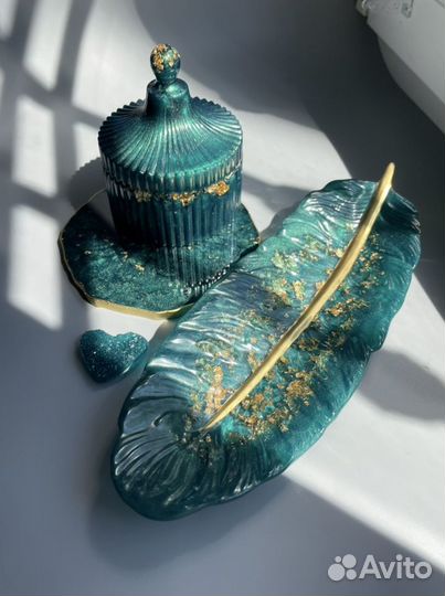 Набор декоративный ручной работы. Перо + шкатулка