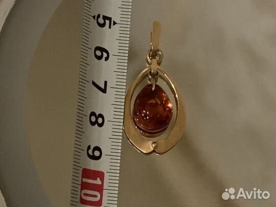 Золотой кулон подвеска 583 с янтарем