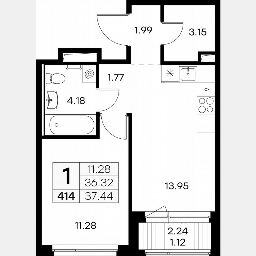 1-к. квартира, 37,4 м², 2/9 эт.
