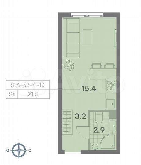 Квартира-студия, 21,5 м², 5/23 эт.