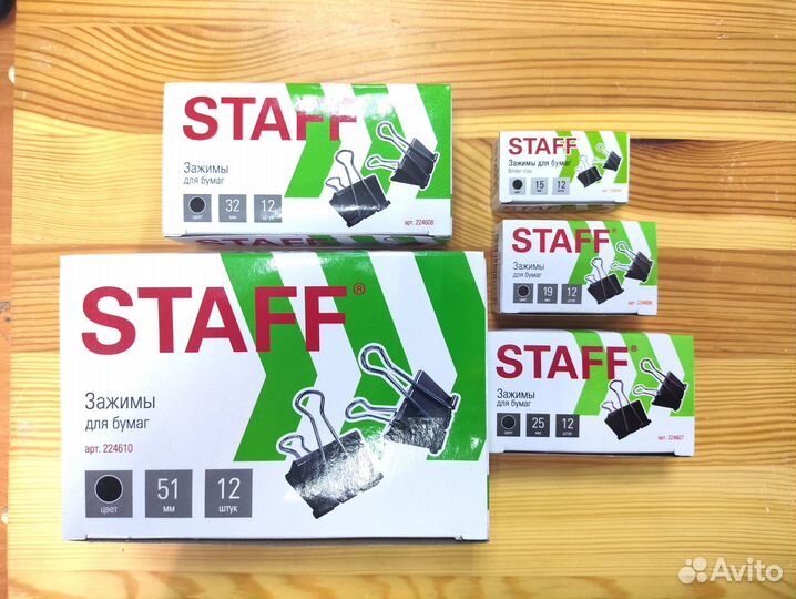 Зажимы для бумаг 12, 19, 25, 32, 51 мм