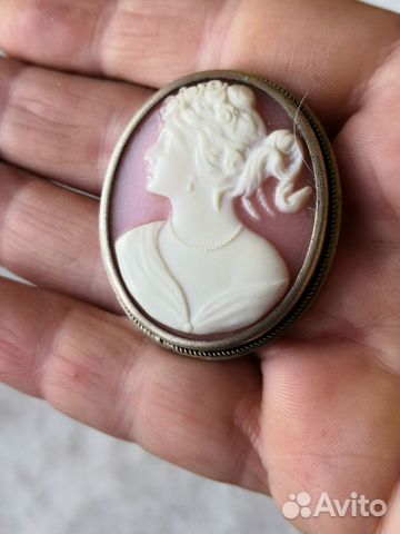 Старинная брошь камея 875 проба голова
