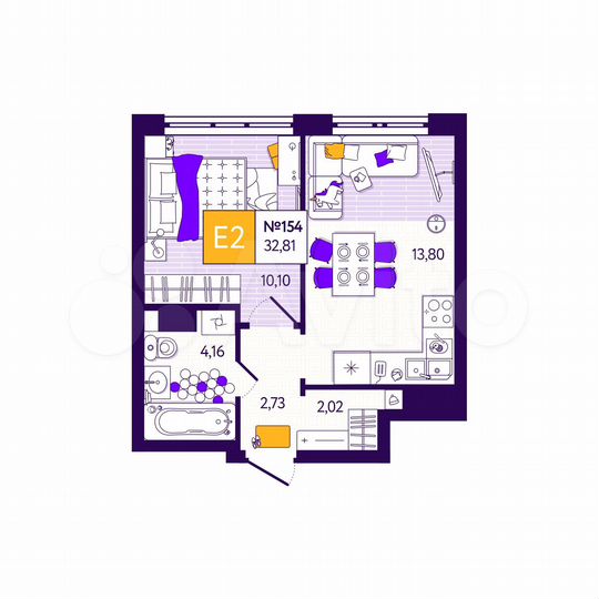 1-к. квартира, 32,8 м², 11/12 эт.