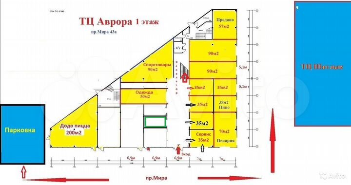 Торговое помещение, 13 м²